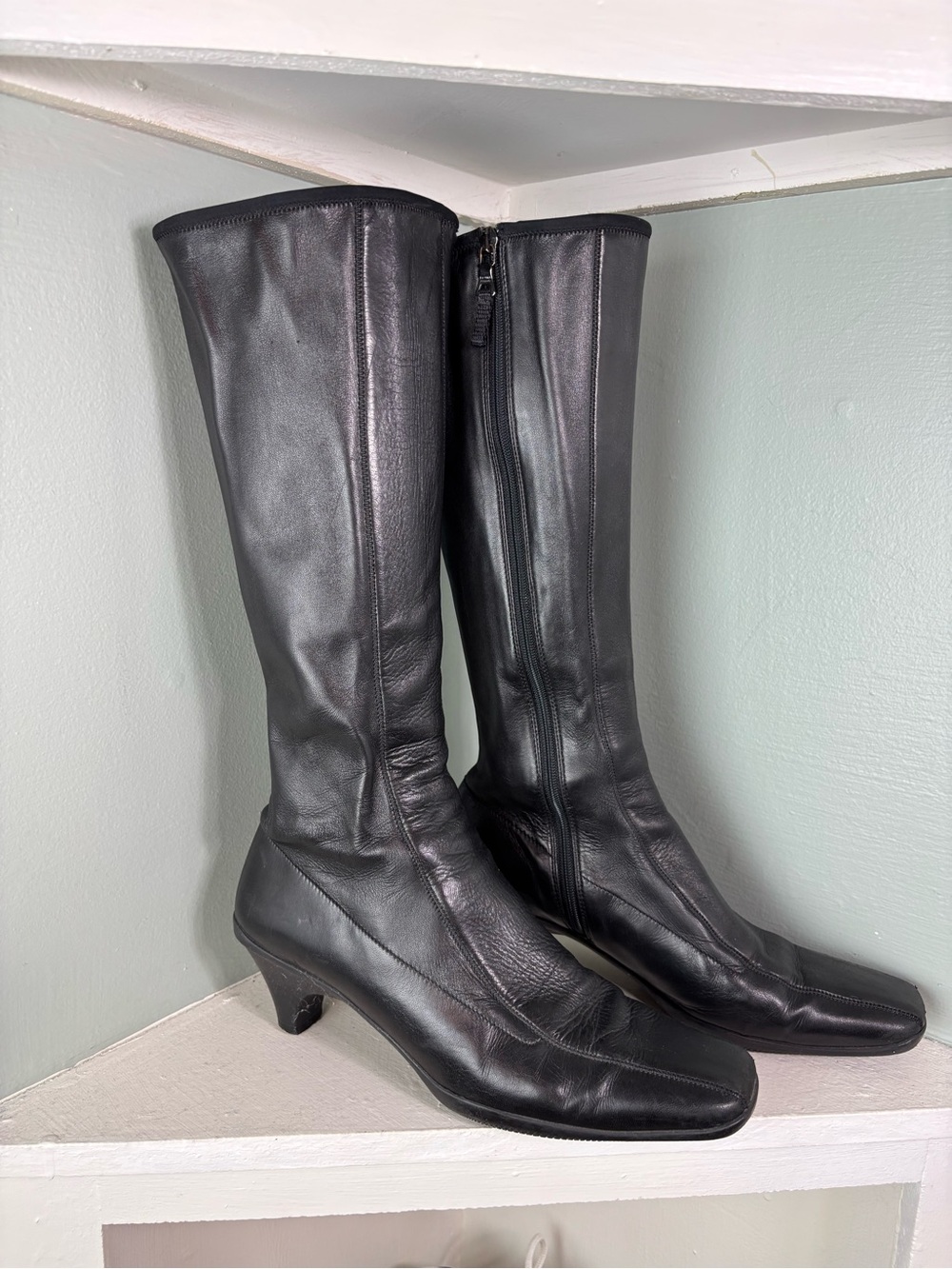 Vintage Y2K 90s Prada Leather Tall Sock Boots Knee Calf 37.5/7.5